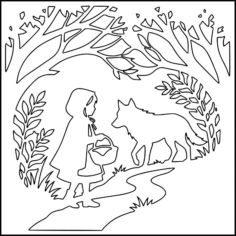 Outline coloring page: Little Red Riding Hood